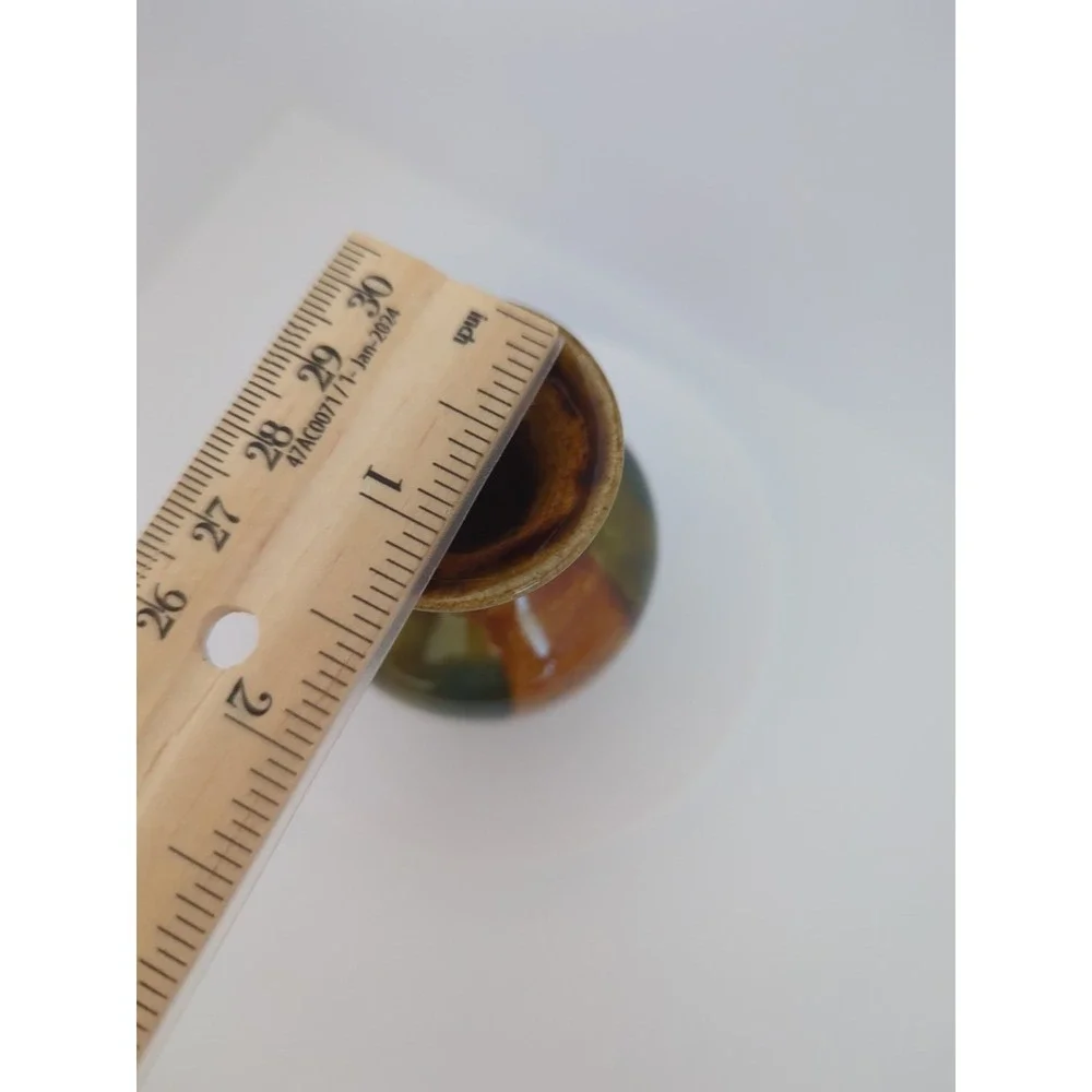 Handcrafted Glazed Ceramic Vase Earth Tone Drip Design Late 20th Century 4in